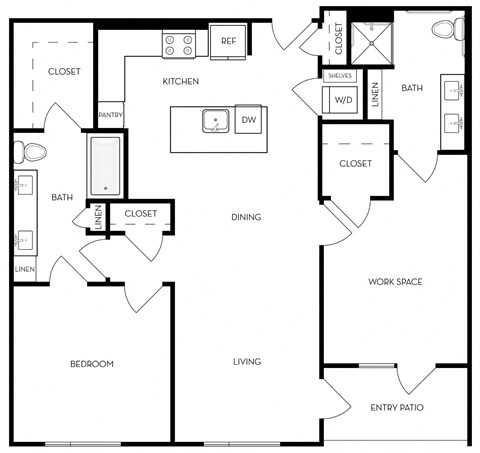 Floor plan for 2 beds, 2 baths, 1123 sqft